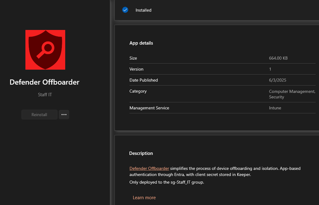 Defender Offboarder in Company Portal